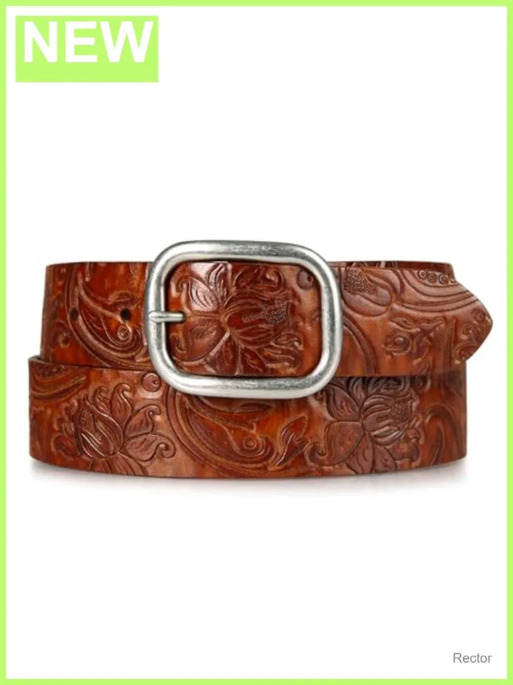 Women's Embroidered Floral Leather Belt Buffalo Leather Roller Buckle